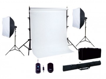 Complete fotostudio met flitsers, achtergr. systeem, doek etc
