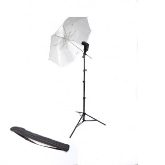 Strobist set bestaande uit statief, transp. flitsparaplu, swivel en draagtas AllInn prijs!